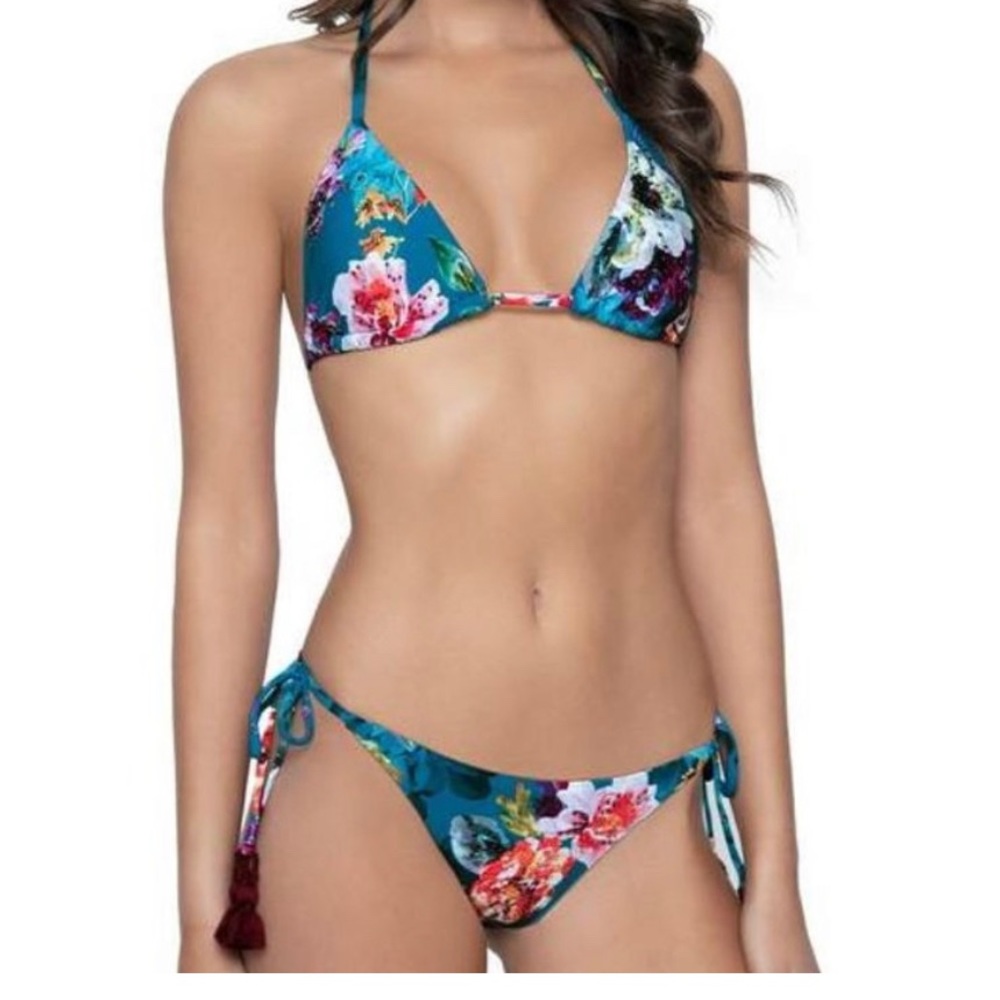 NWT Pilyq Spiritual Bloom Beaded Tie Bikini Bottoms Teeny Coverage Size Large